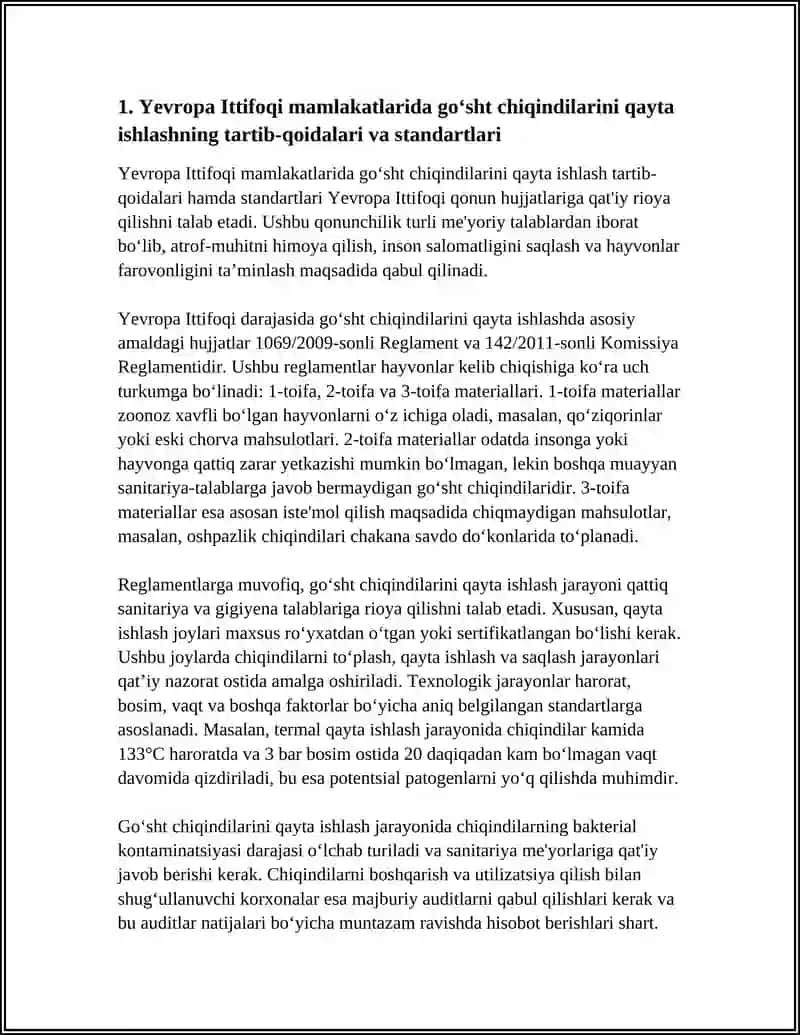 GʻOSHT CHIQINDILARINI QAYTA ISHLASH BOʻYICHA XORIJIY TAJRIBALARINI OʻRGANISH 3