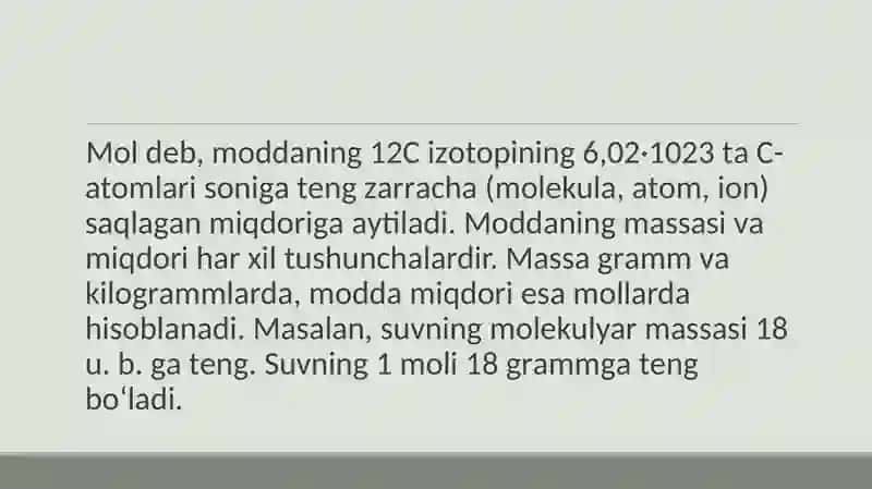 Kimyo moddalarining miqdori 3