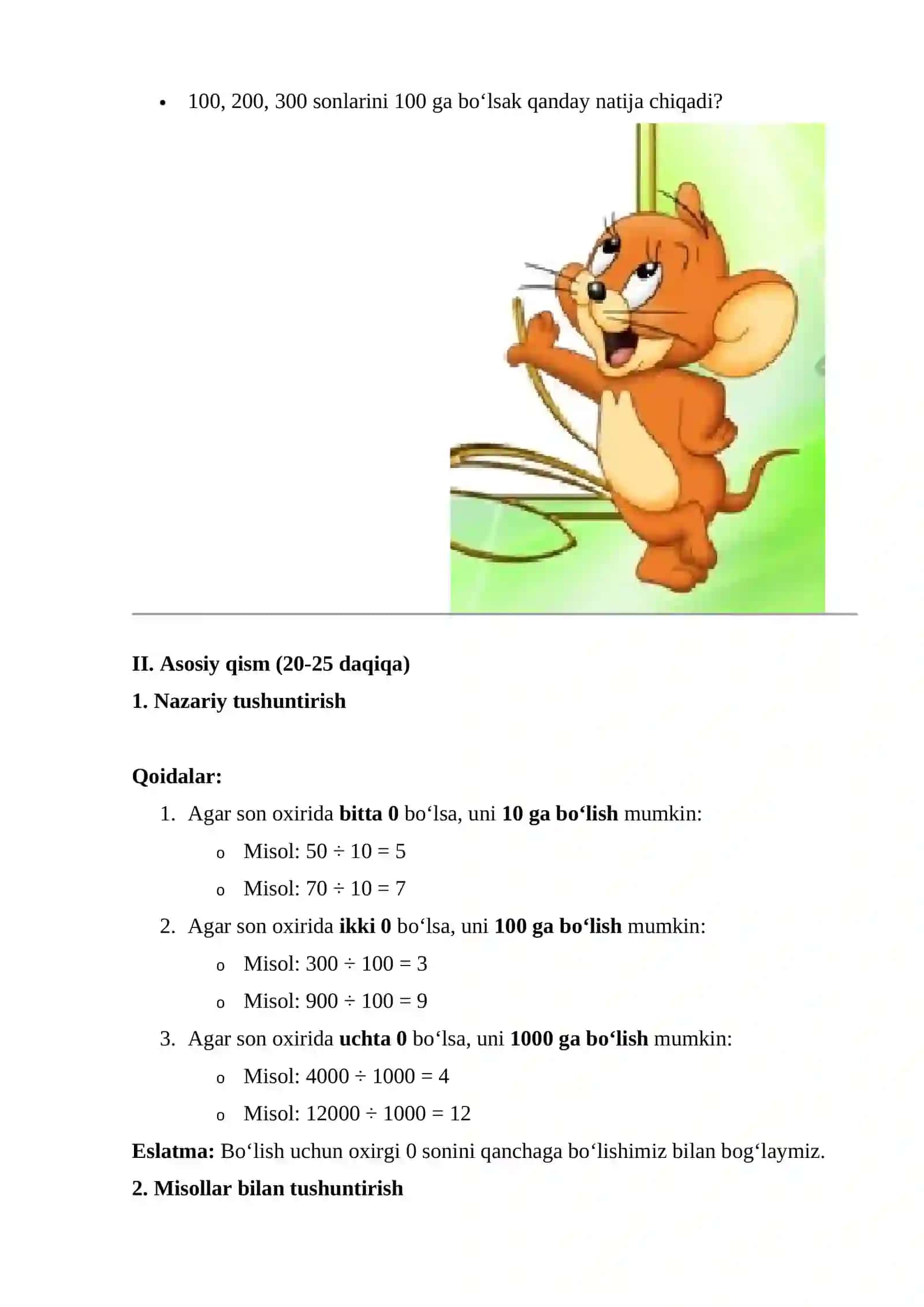 0 bilan tugagan sonlarni bo‘lish 3