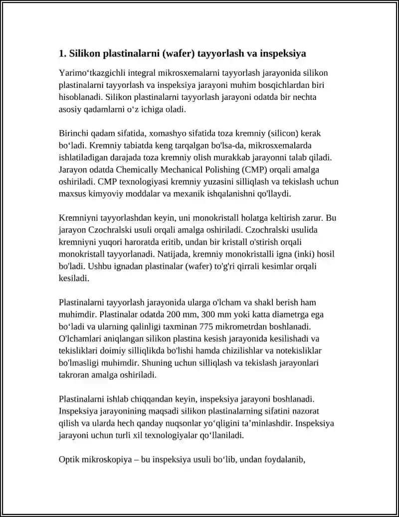 YARIMO‘TKAZGICHLI INTEGRAL MIKROSXEMALARNI TAYYORLASH TEXNOLOGIYALARINING ASOSIY BOSQICHLARI 3