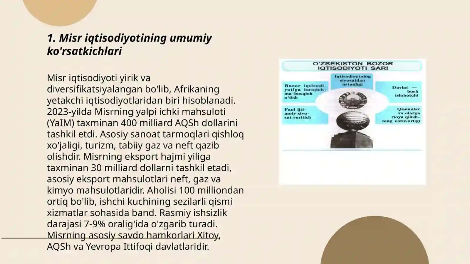 Misr iqtisodiyoti haqida malumot ber dalbayob 3