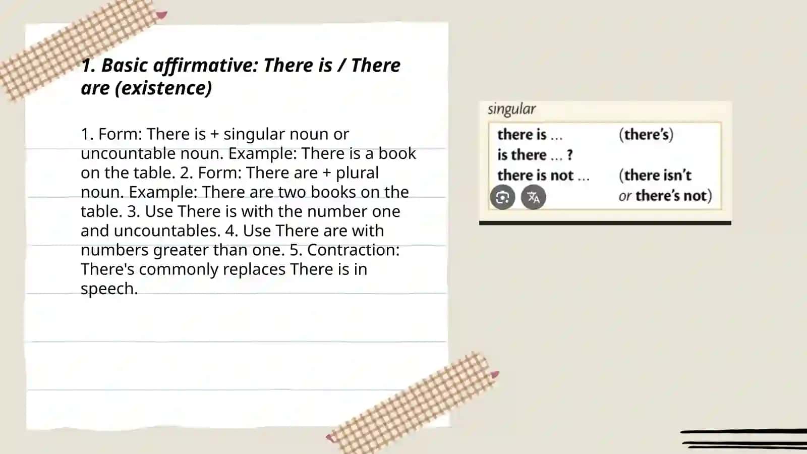 Plan: Basic affirmative: There is / There are (existence) 3