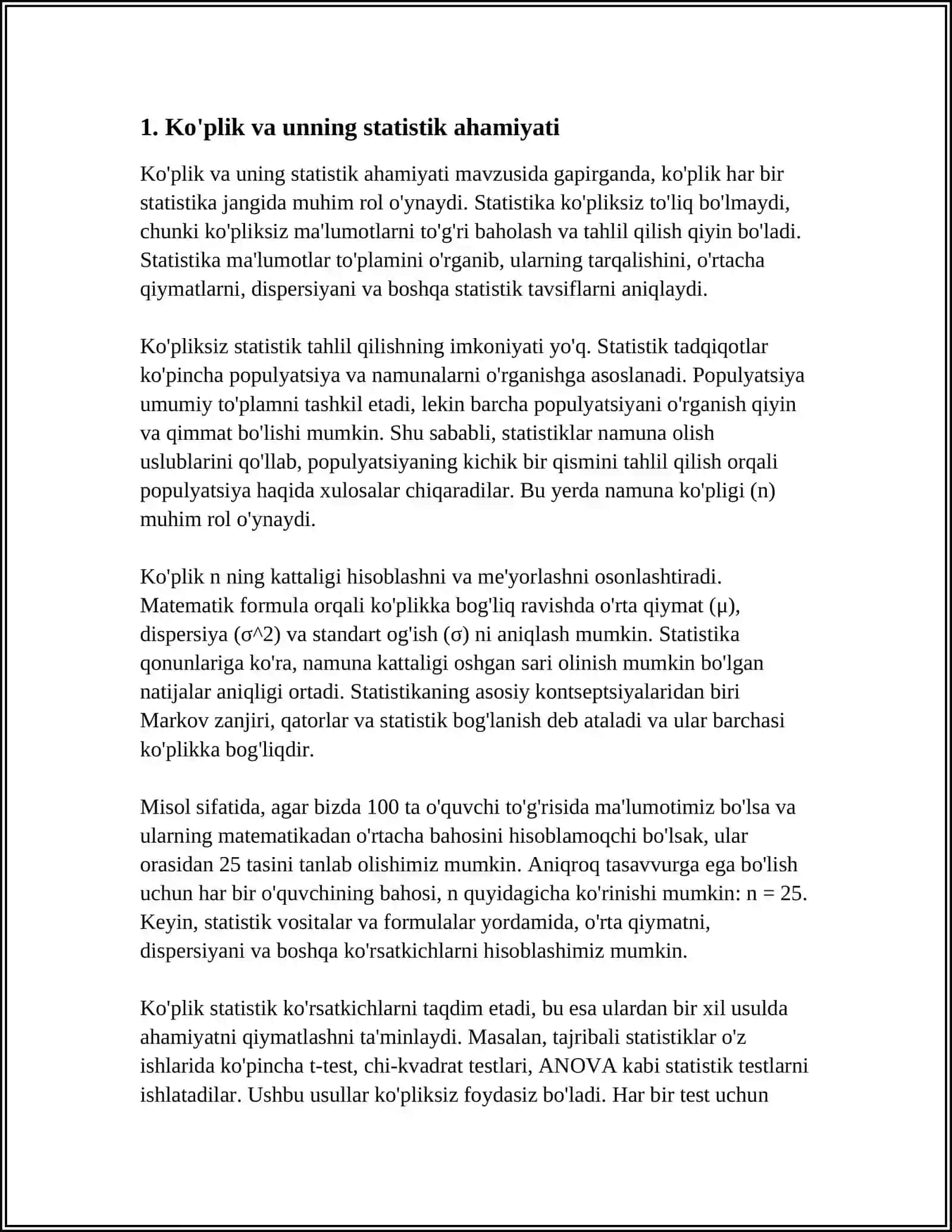 KO'PLIK, VARISTSION QATOR, ULAR BILAN ISHLASH: MODA, MEDIANA, TARTIBLASH 3