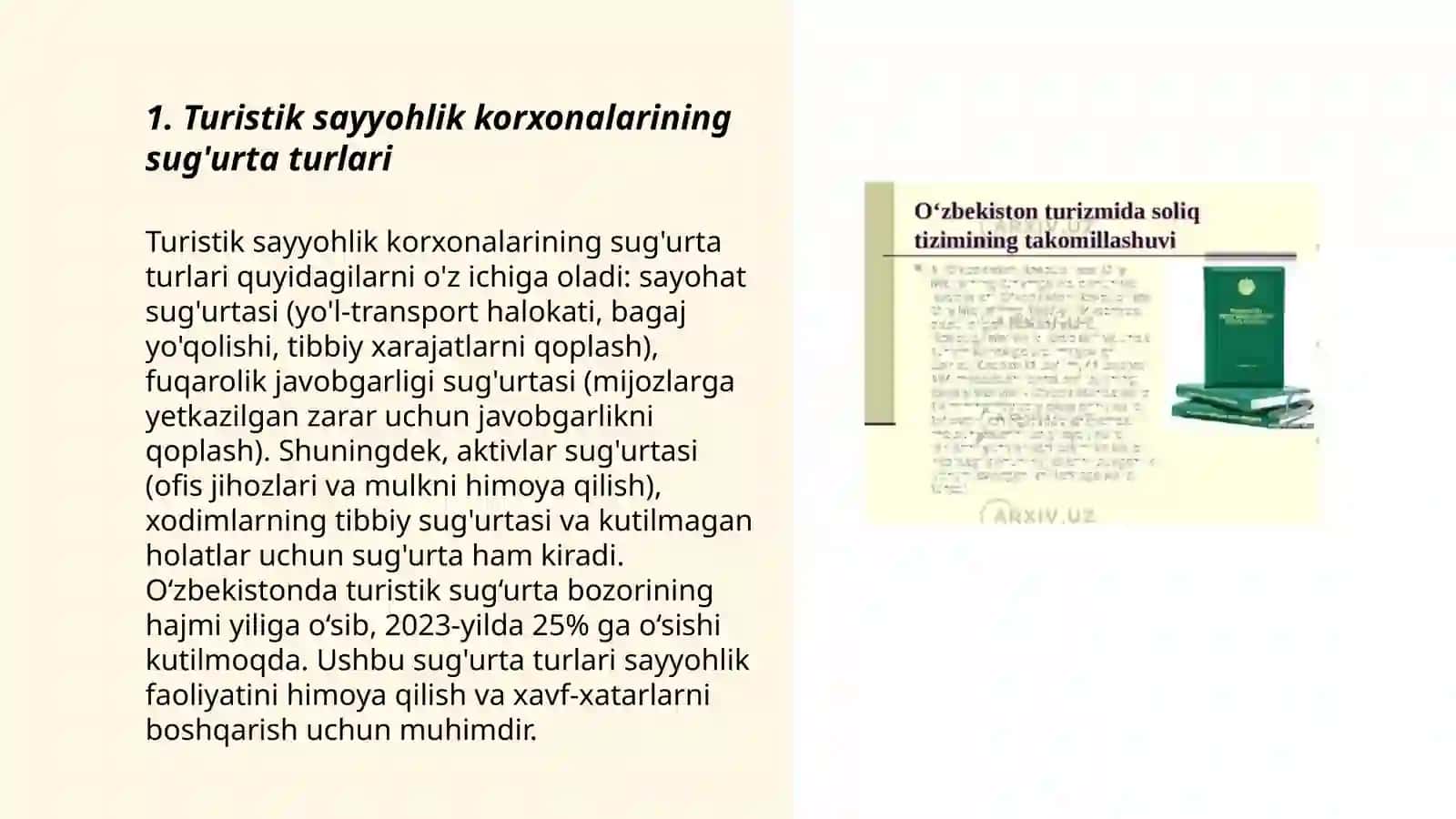 Turistik sayyohlik korxonalar ning sug'urta turlari 3