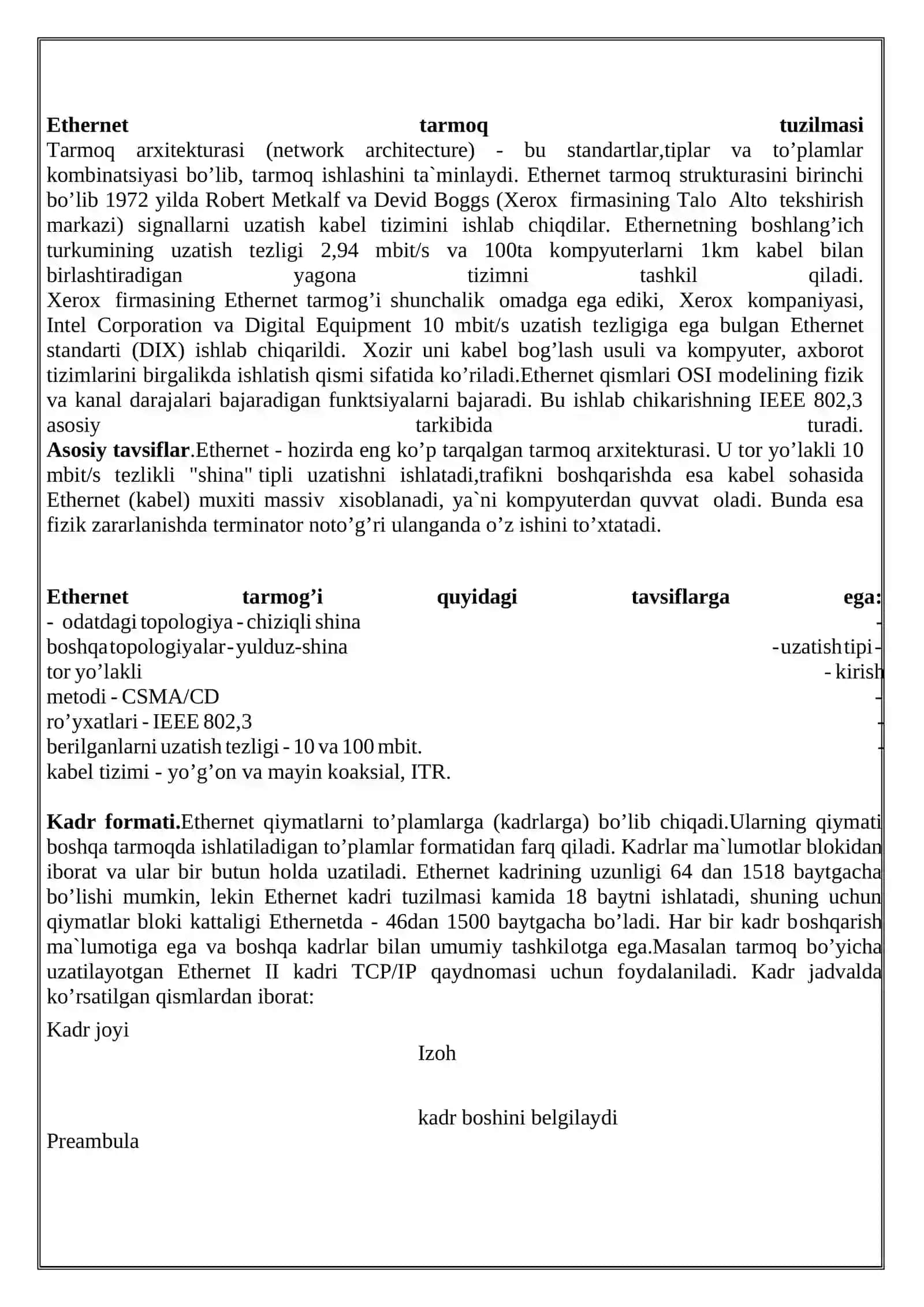 IEEE 802.x standartlarining tuzilishi va tarkibini to’liq o’rganish 3