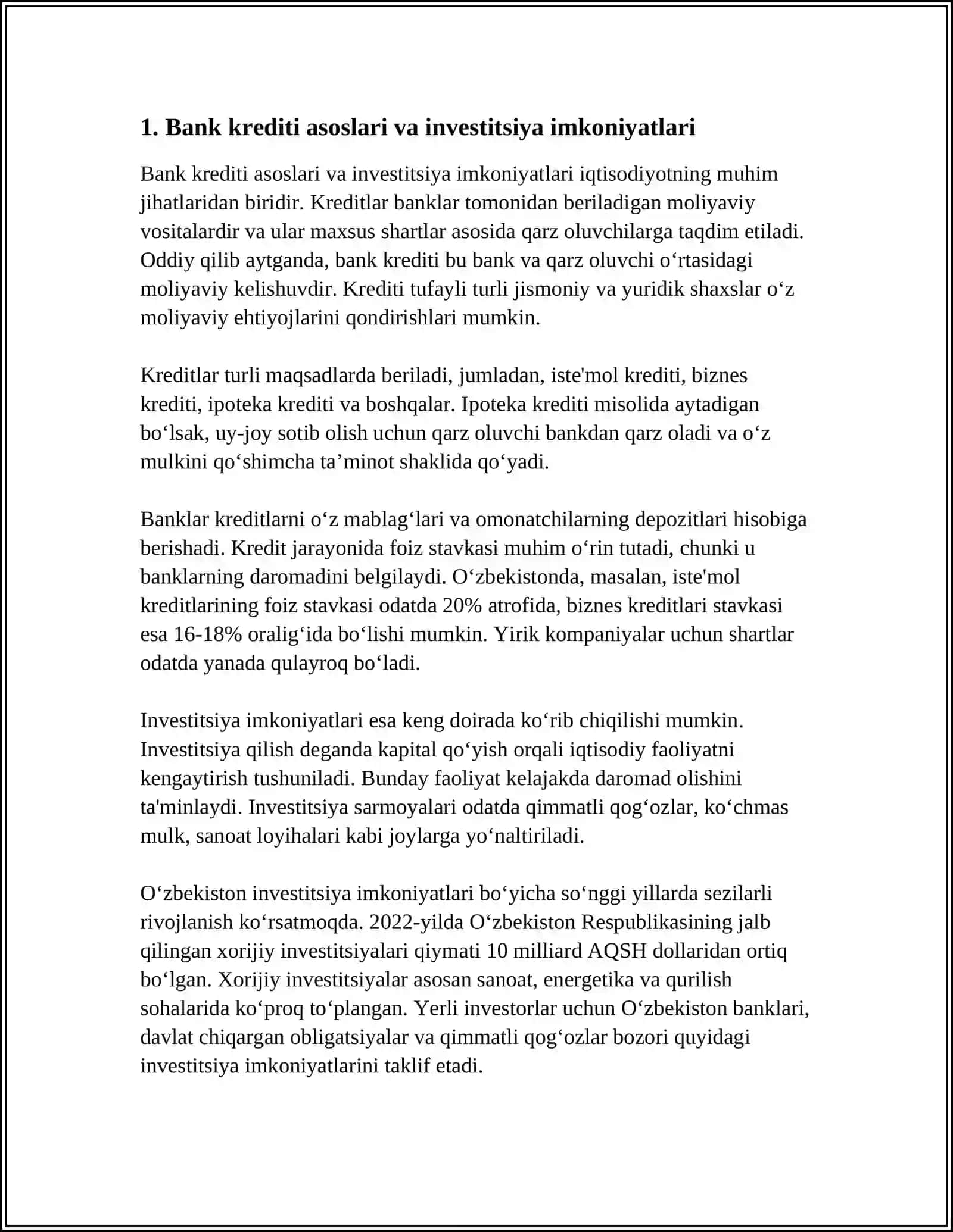 BANKLAR VA INVESTORLAR O'RTASIDAGI MUNOSABATLAR 3