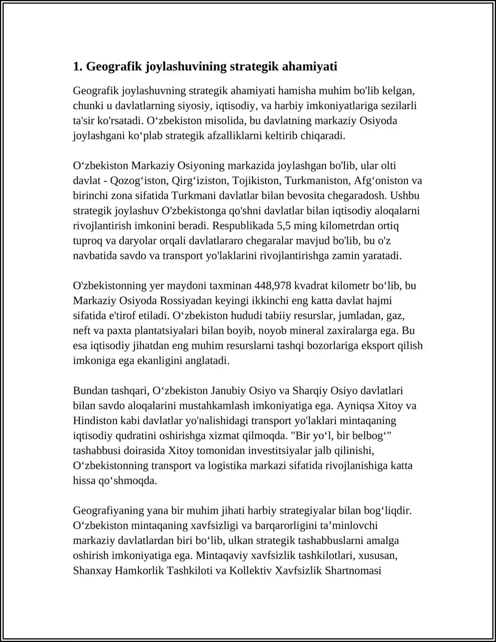 UZBEKISTONING JOXONDAGI AHAMIYATI 3