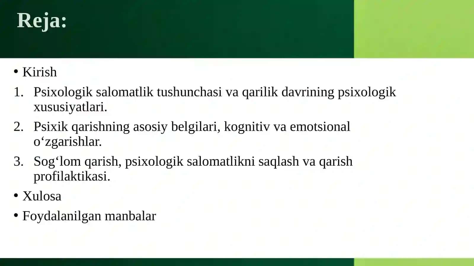 PSIXOLOGIK SALOMATLIK. PSIXIK QARISH BELGILARI.QARISH PROFILAKTIKASI 3