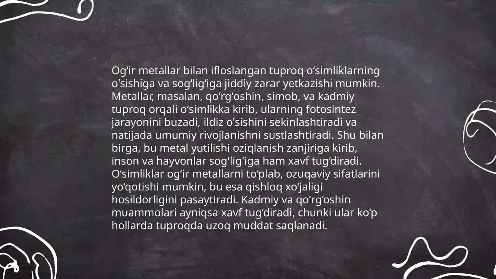 Oʻgʻitlarni qoʻllashda tuproqni ogʻir metallar bilan ifloslanishi va ularni oʻsimlikka taʼsiri aniqlash mavzusini oʻqitishda pedagogik texnologiyalarni qoʻllash 3