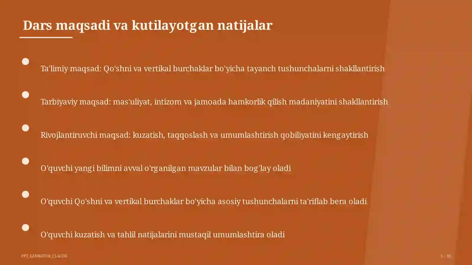 Qo'shni va vertikal burchaklar (7-sinf) 3