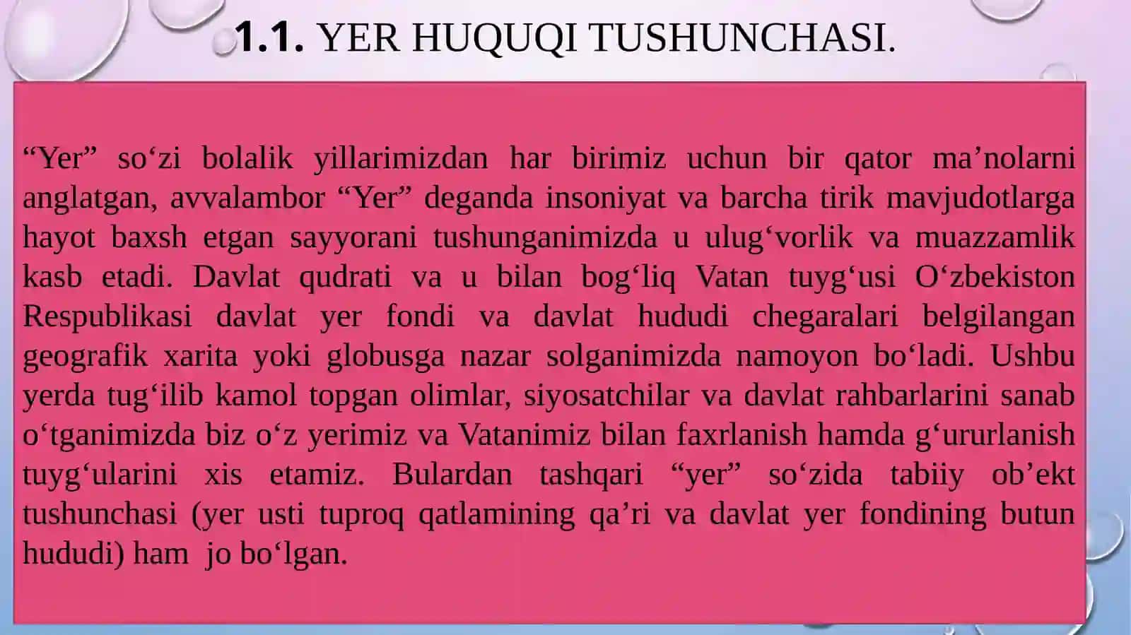 Yer huquqi tushunchasi o’rganish 3