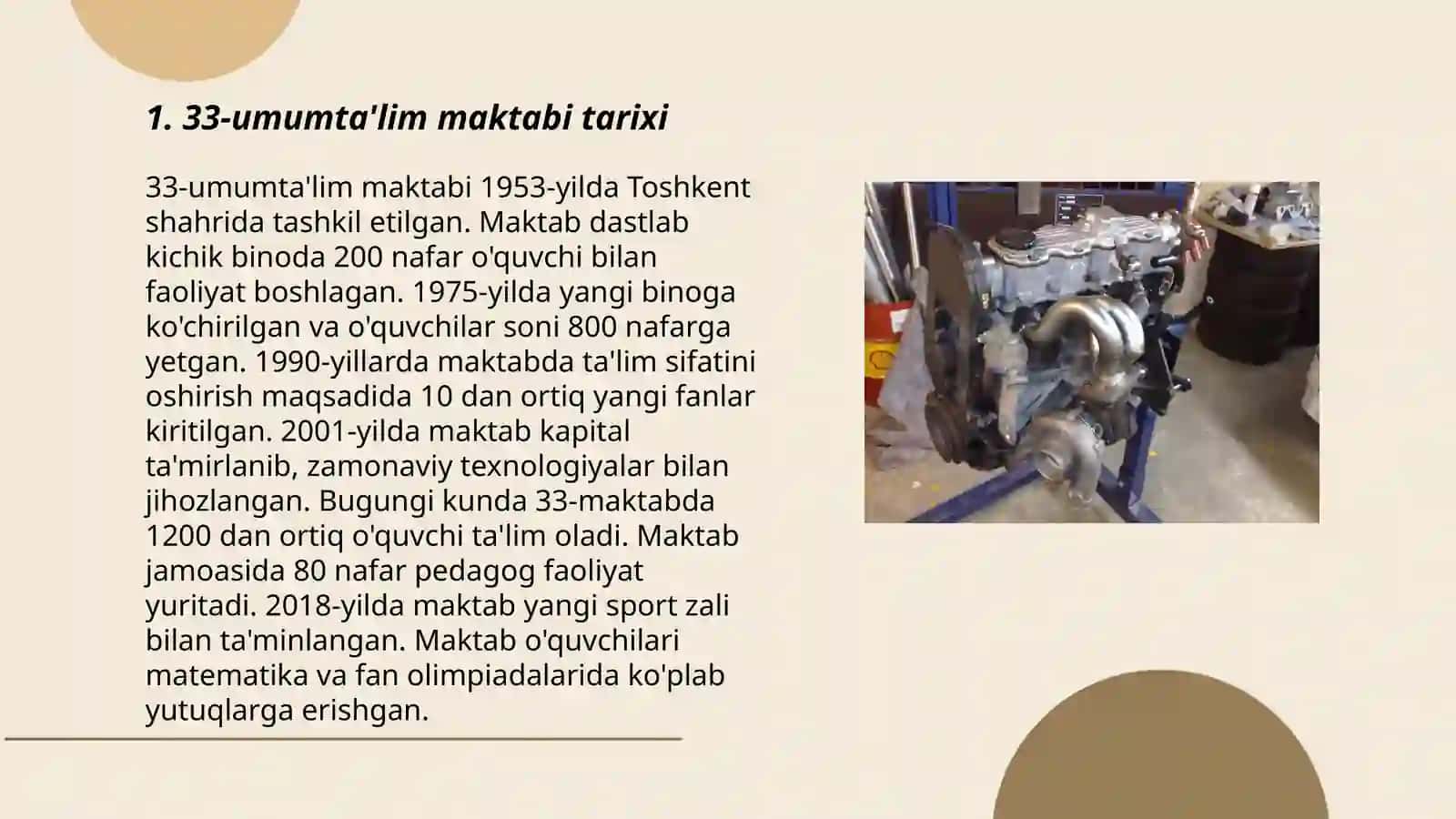 33-umumta'lim maktabi, si f xonalari, direktor, fan o'qituvchilari haqida ma'lumot, rasmli taqdimot 3