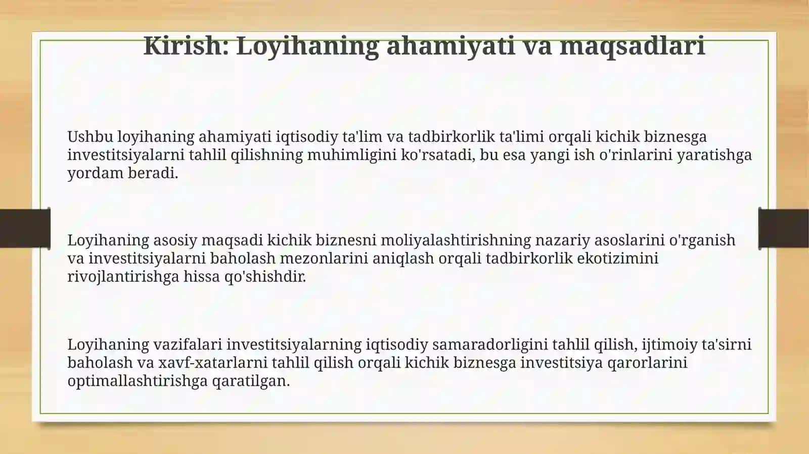 Iqtisodiy va tadbirkorlik tarbiyasida kichik biznes da investitsiya ning loyihaviy tahlili 3