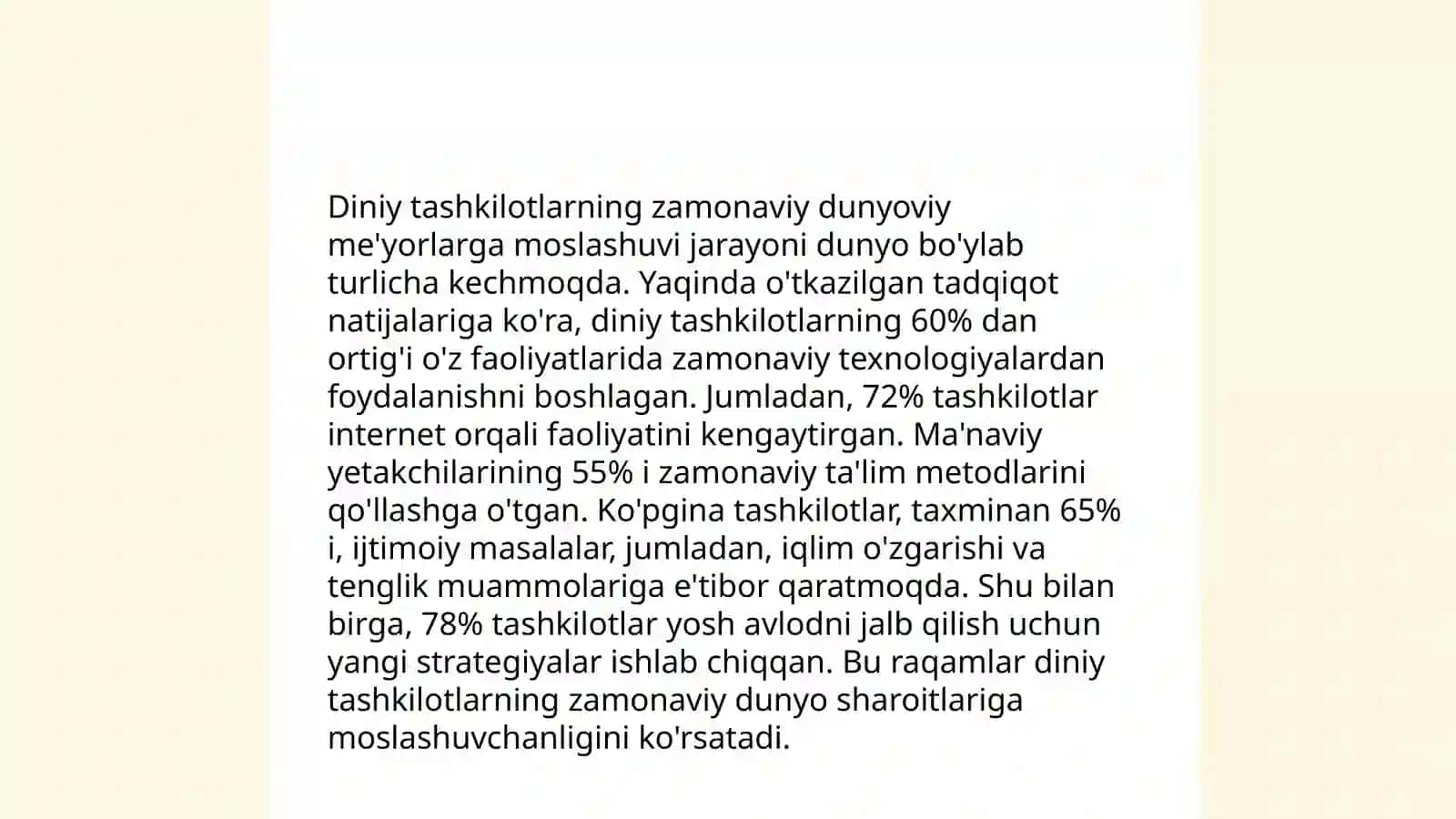 Diniy tashkilotlarning zamonaviy dunyoviy me'yorlarga moslashuvining ahamiyati 3