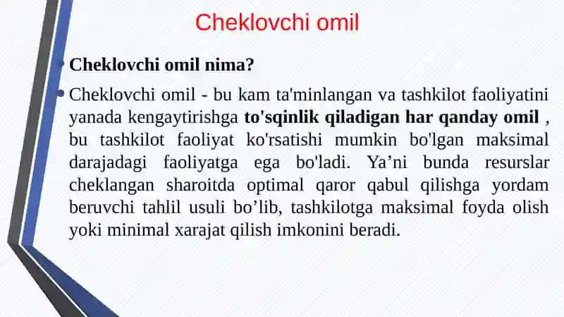 Cheklovchi omillar-Limiting factor Analysis 3