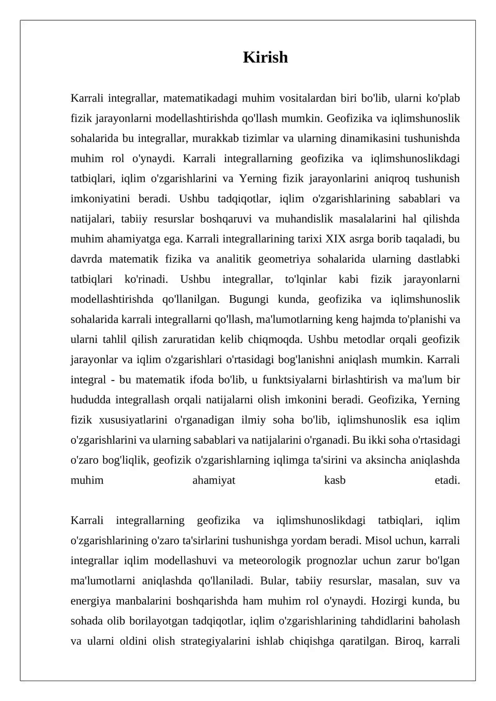 KARRALI INTEGRALLARNING GEOFIZIKA VA IQLIMSHUNOSLIKDAGI TATBIQLARI 3