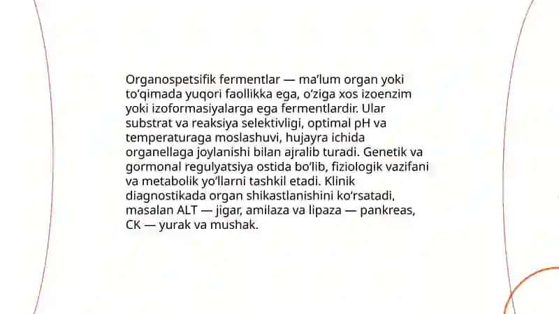 Organospetsifik fermentlar, ularning roli. Enzimopatologiya, enzimodiagnostika 3