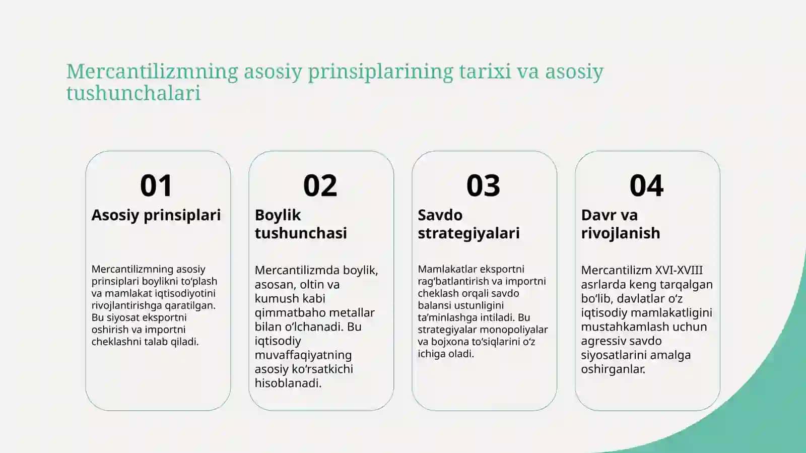 Mercantilizm iqtisodiy ta'limotining mohiyati va ahamiyati. R. A 3