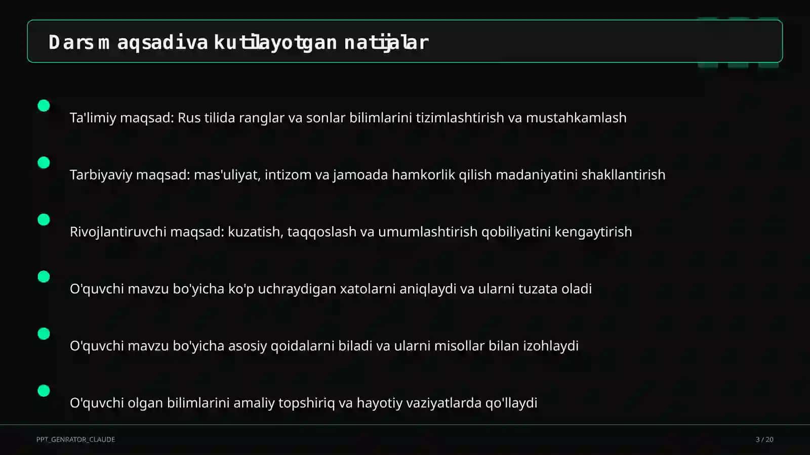 Rus tilida ranglar va sonlar (2-sinf) 3