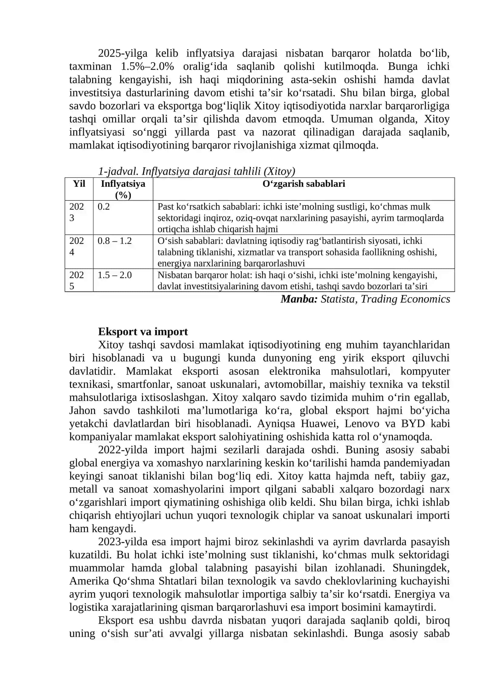XITOY DAVLATINING IQTISODIY HOLATI TAHLILI Tezis 3