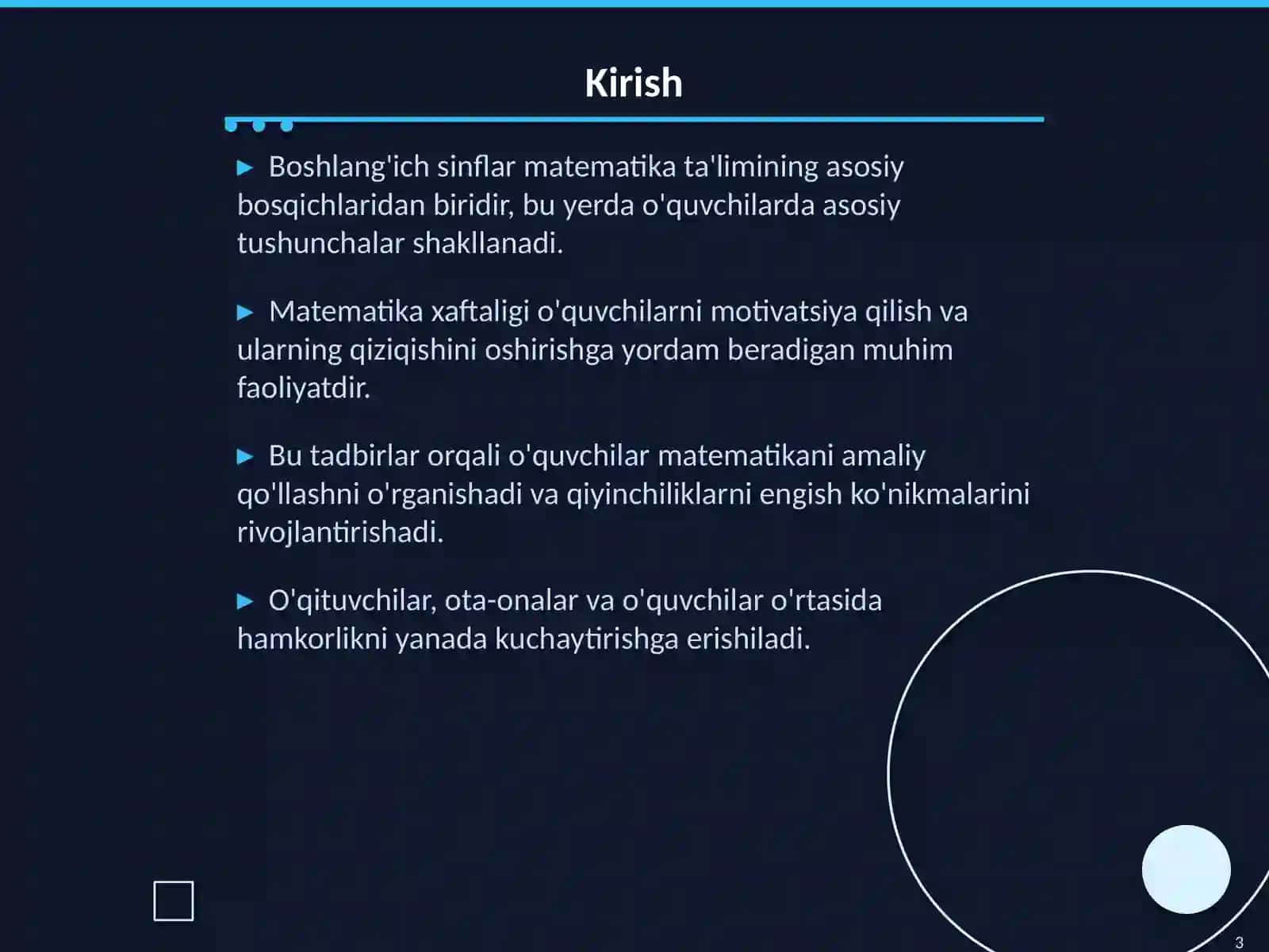 Boshlang'ich Sinflarda Matematika Xaftaligi BT-113 Najimova odina 3