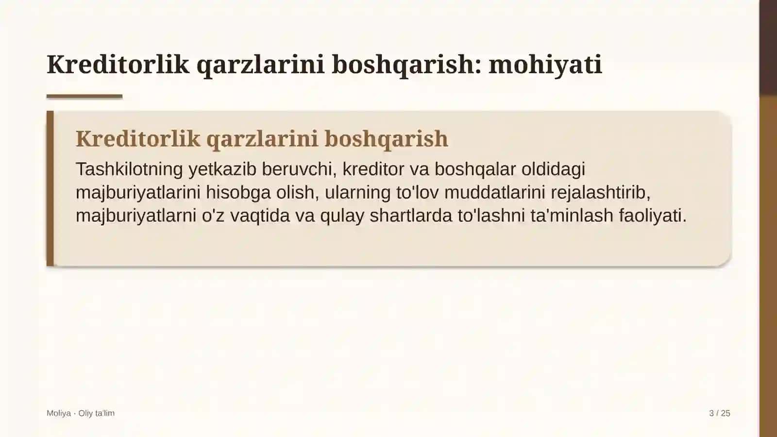 ta'mirlash pardozlash ishlarida kreditorlik qarzlarini boshqarish 7321 3