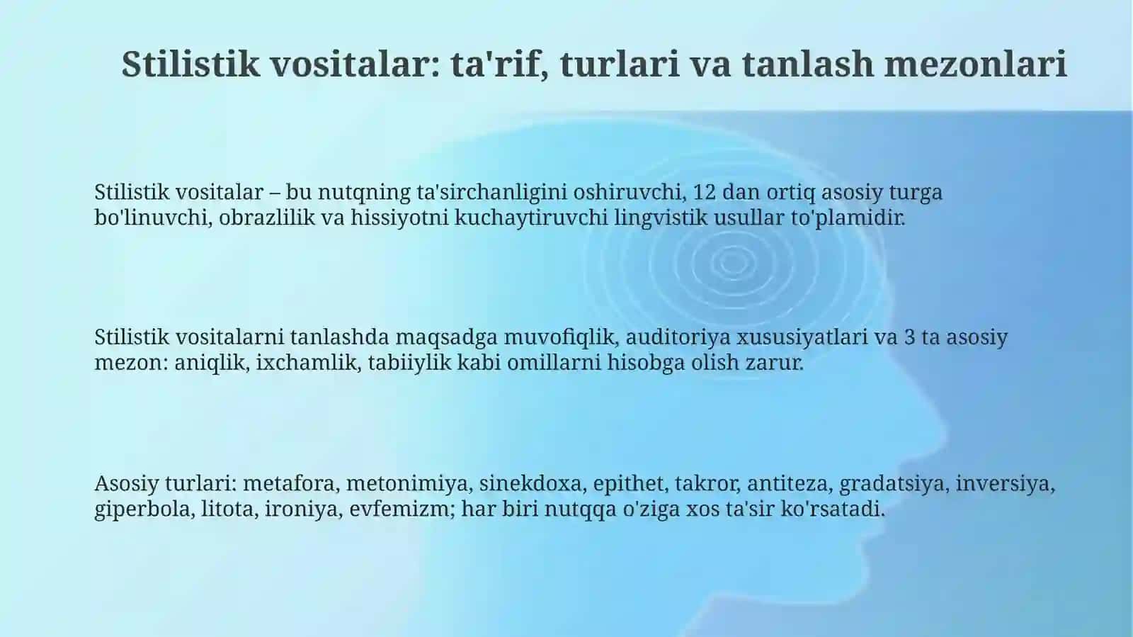 Stilistik vositalar: ta'rif, turlari va tanlash mezonlari 3