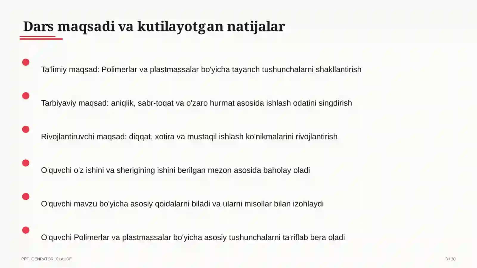 Polimerlar va plastmassalar (11-sinf) 3