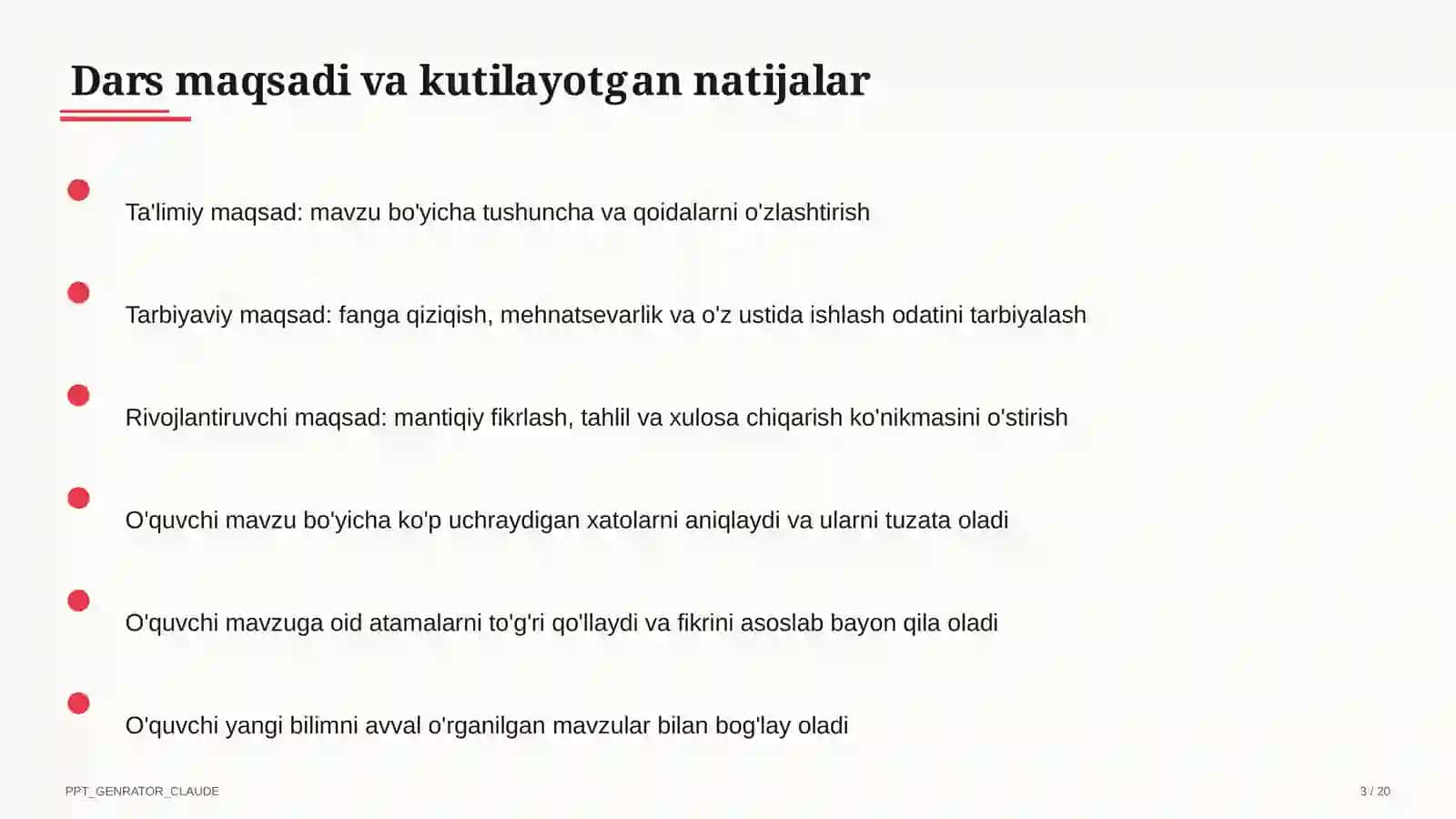 Dolzarb mavzular — maktab va o'qituvchilar (2026) — takrorlash darsi uchun 3