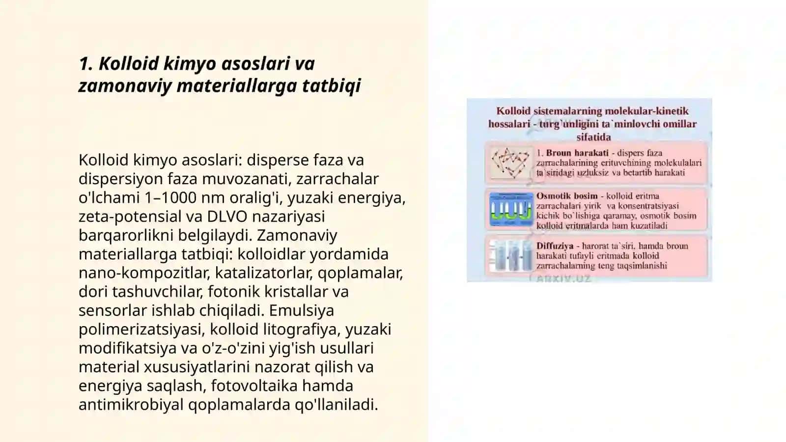 Zamonaviy materiallarda kolloid kimyoning oʻrni. Kolloid va nanakimyo 3