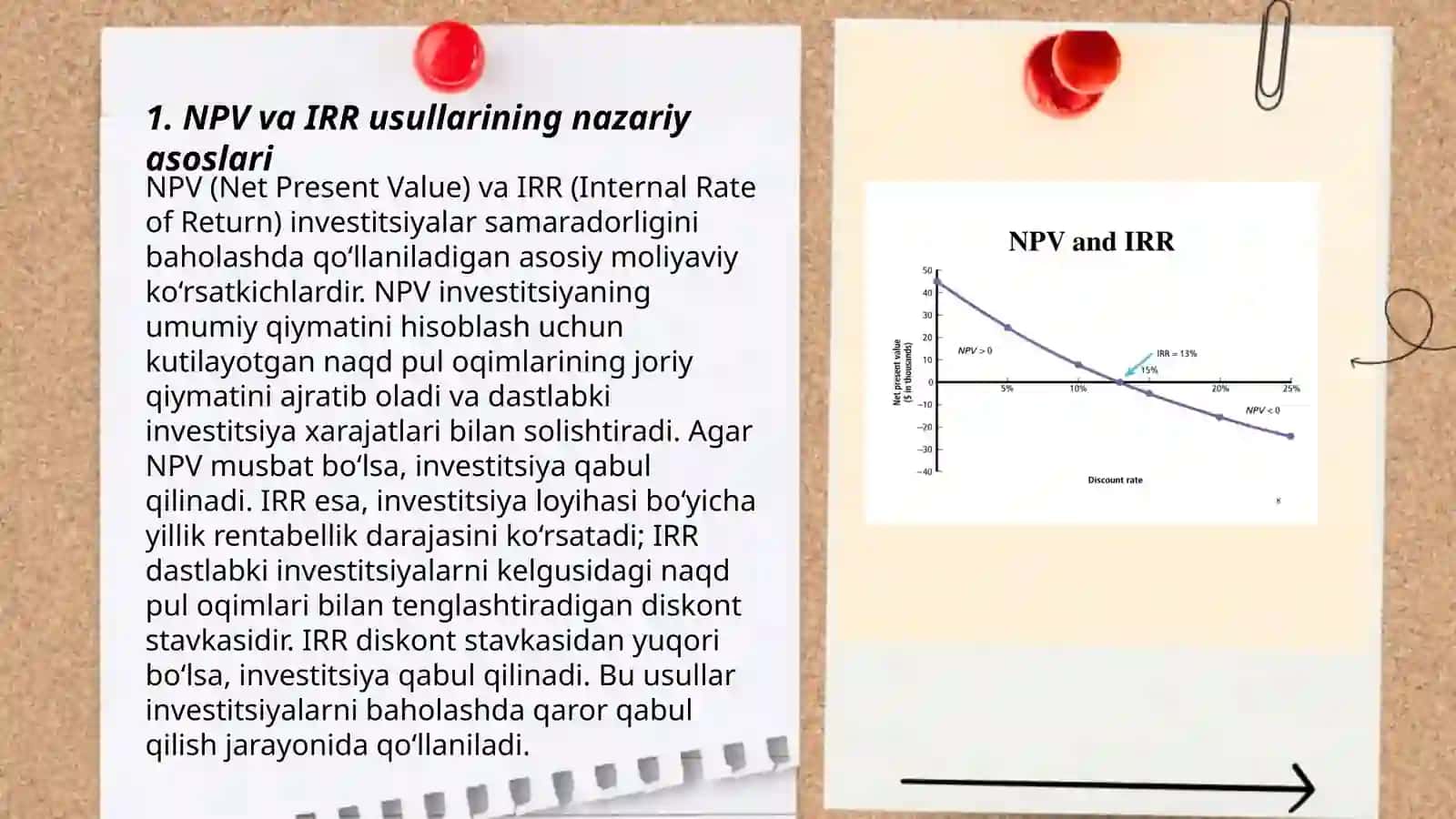 Investitsion loyihalarni baholashda NPV va IRR usullarining ahamiyati va qo‘llanilishi 3