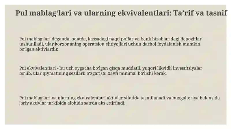 Pul mablag'lari va pul ekvivalentlarning hisobi 3