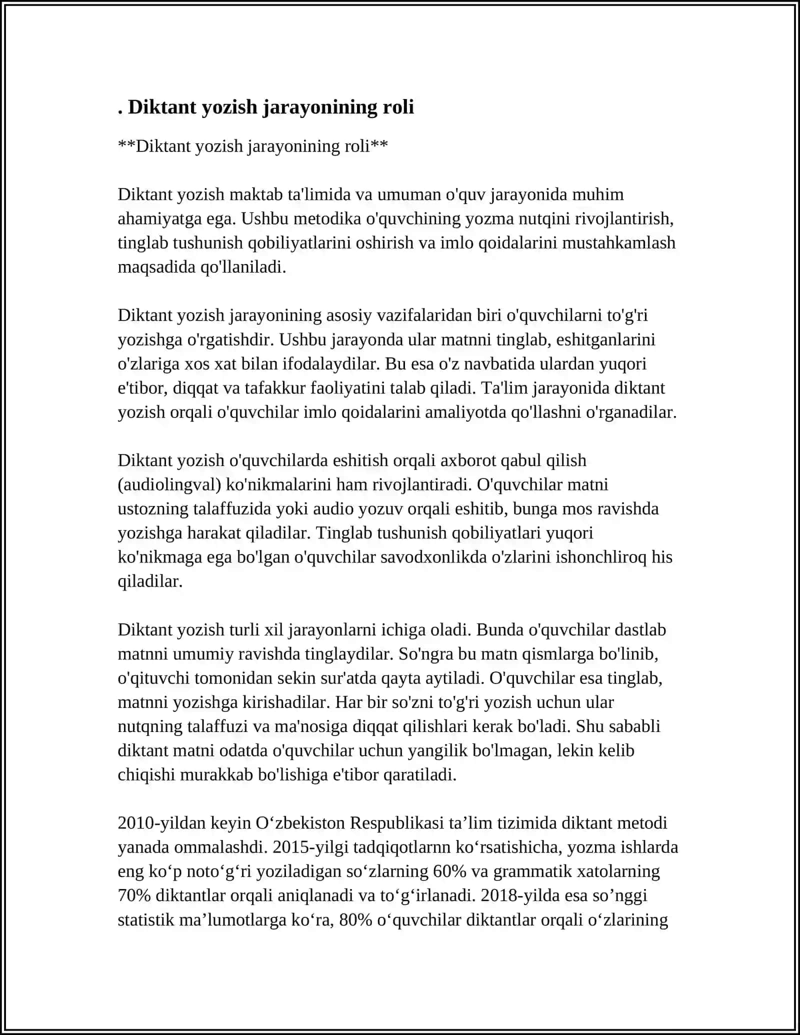BOSHLANGʻICH SINFLARDA DIKTANT YOZISHDA XATOLARNI HISOBGA OLISH VA ULAR USTIDA ISHLASH 3