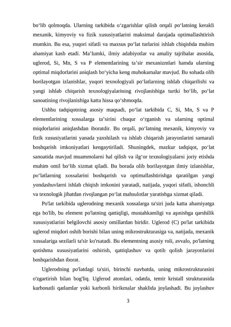 PO'LATLARNING XOSSALARIGA C, SI, MN, S VA P ELEMENTLARNING TA'SIRI 3