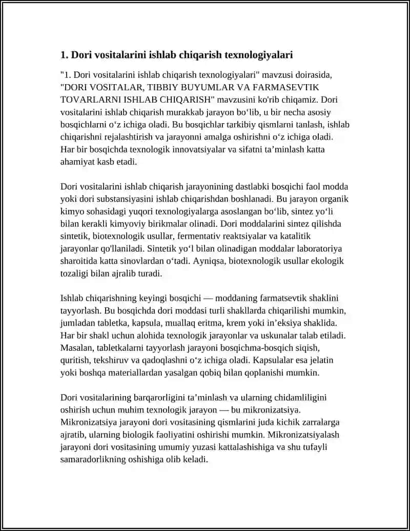 DORI VOSITALAR,TIBBIY BUYUMLAR VA FARMASEVTIK TOVARLARNI ISHLAB CHIQARISH 3