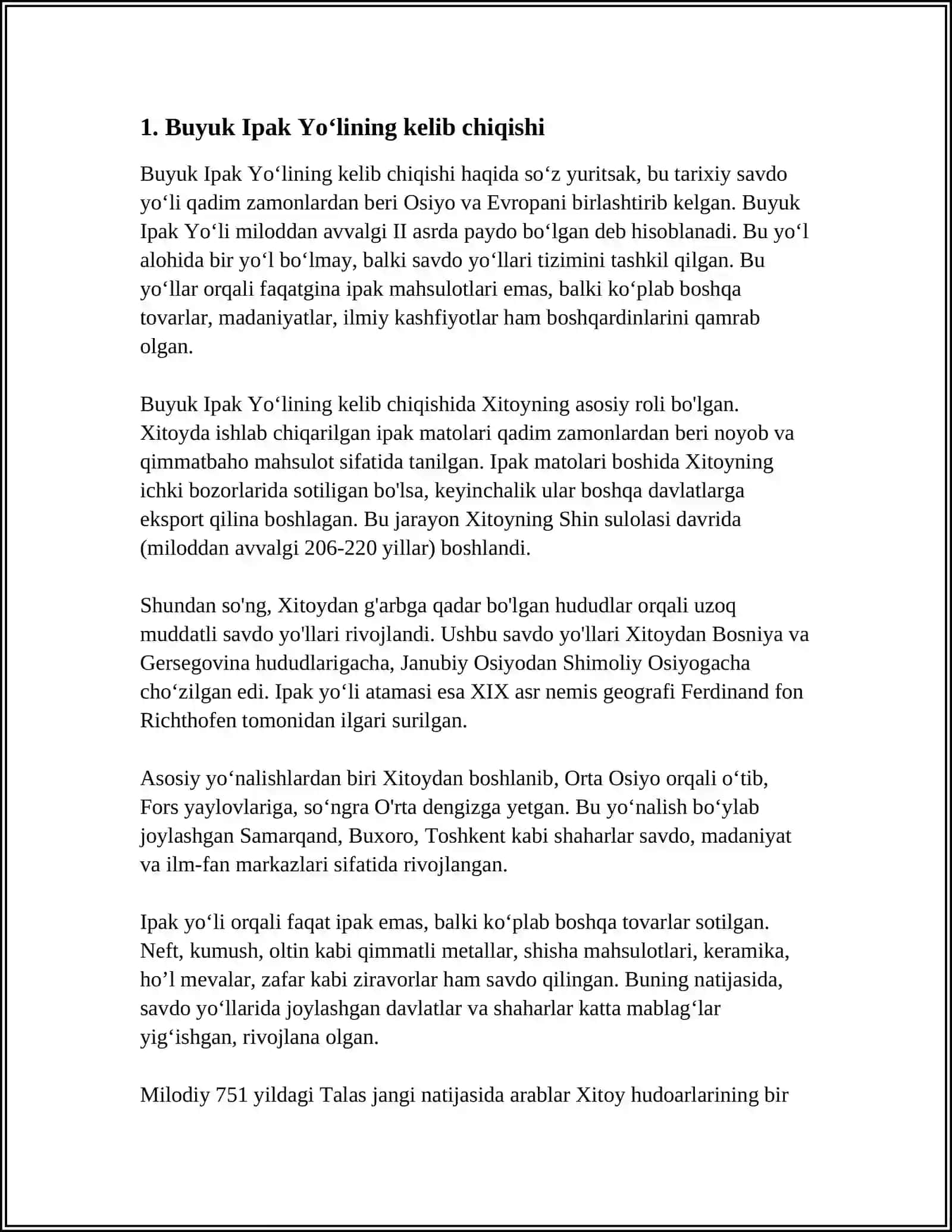 BUYUK IPAK YOʻLI: UNING ASOSIY YOʻNALISH VA TARMOQLARIGA TARIXIY GEOGRAFIK TAVSIFI 3