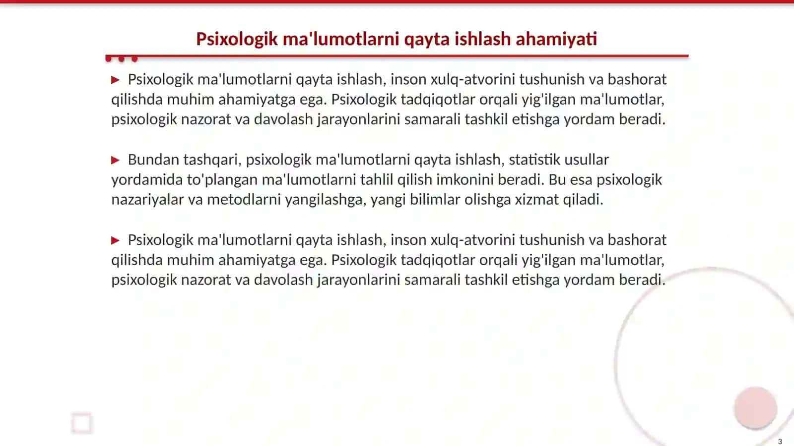 Psixologik ma'lumotlarni qayta ishlash metodlari va texnologiyalari 3