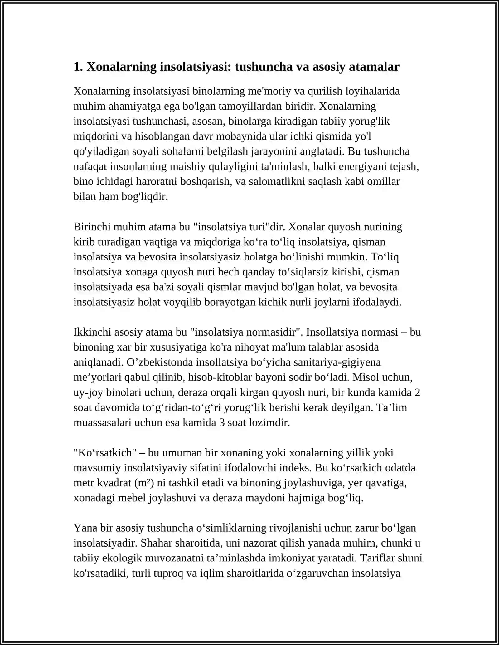 XONALARNING INSOLYATSIYASU HAQIDA TUSHUNCHA, UNING AHAMIYATI. XONALARNING TABIIY YORUGʻLIGINI BELGILOVCHI OMILLAR 3