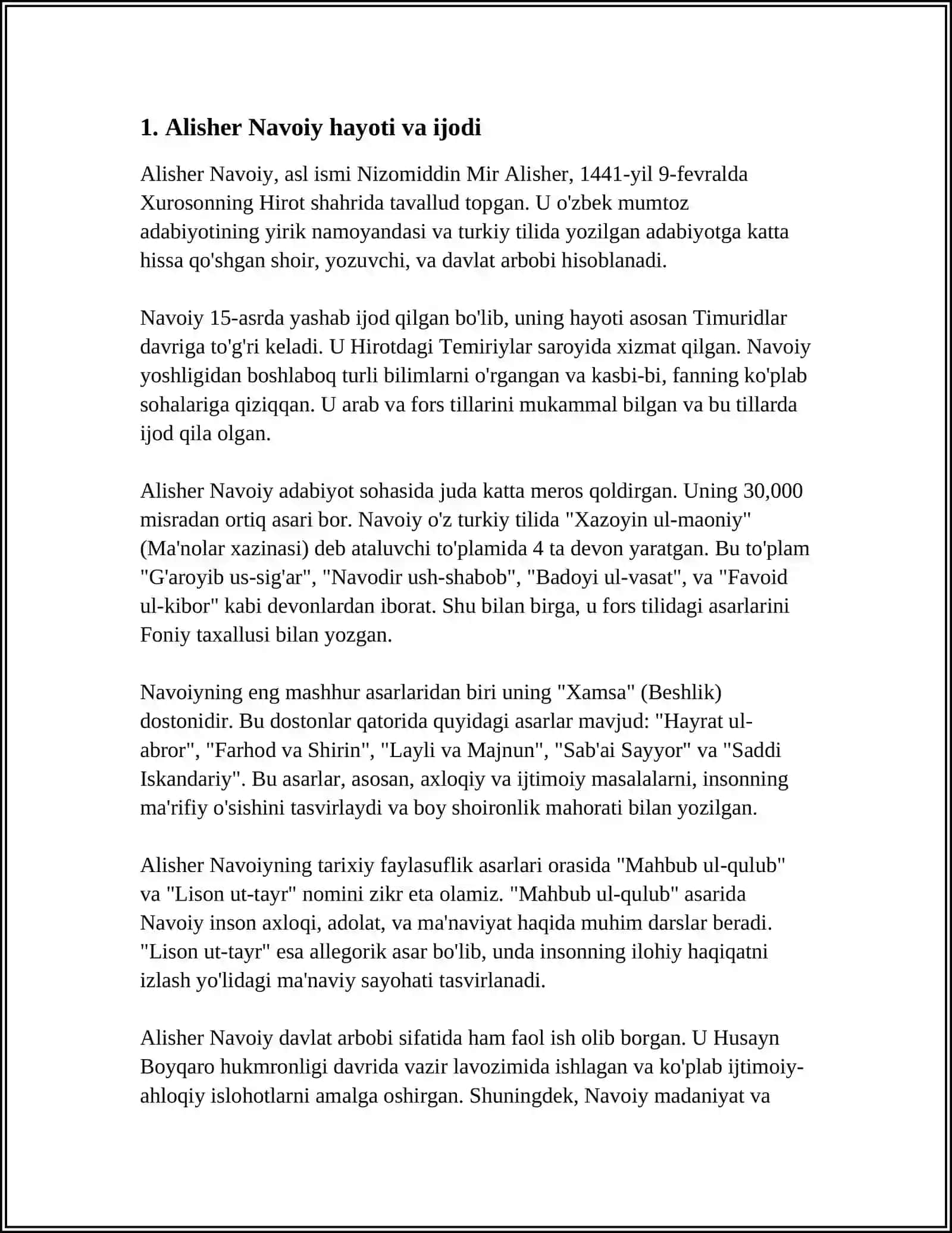ALISHER NAVOIY RUBOIYLARIDA YOR VA OSHIQ OBRAZLARI TAHLILI FOYDALANILGAN ADABIYOTLAR RO‘YXATI REJA 3