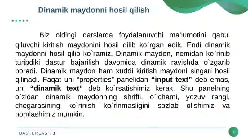 Dinamik maydonlarning asosiy xossalari 3