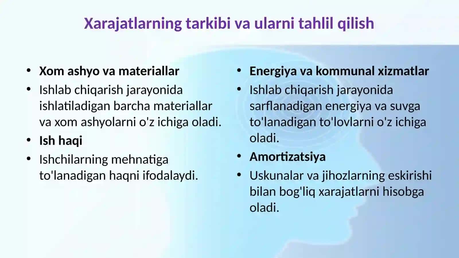 Ishlab chiqarish xarajatlari va foyda tashkil topishining xususiyatlari 3