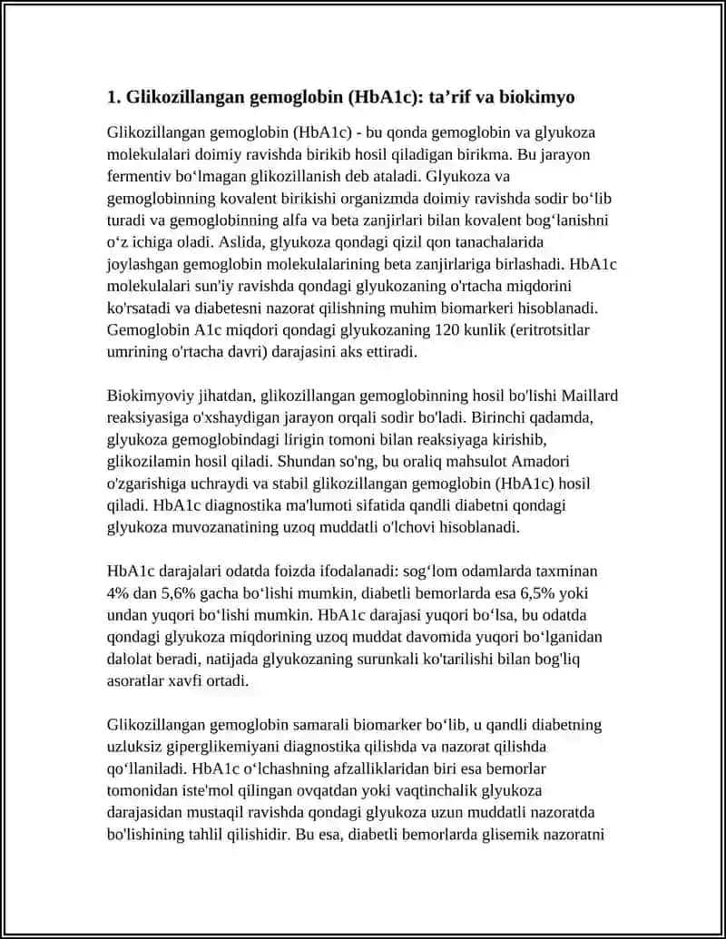 GLIKOZILLANGAN GEMOGLOBIN VA ALBUMIN, ULARNI UZLUKSIZ GIPERGLIKEMIYANI DIAGNOSTIKA QILISHDA QOʻLLANILISHI 3