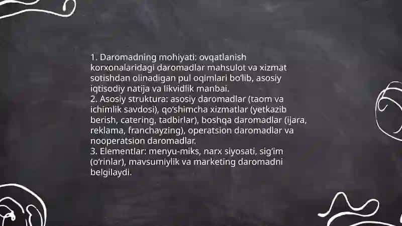 Ovqatlanish korxonalari daromadlarini boshqarishning nazariy asoslari 3