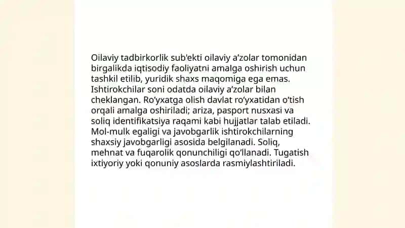 Oilaviy tadbirkorlik sub'ektlarini o'rganish 3