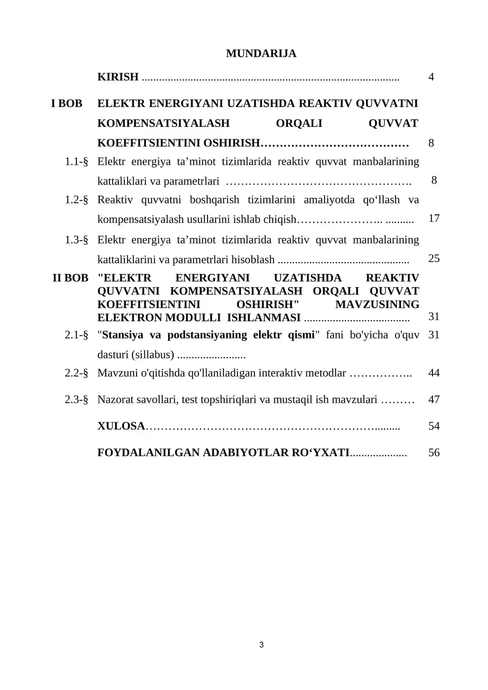 Elektr energiyani uzatishda reaktiv quvvatni kompensatsiyalash orqali quvvat koeffitsientini oshirish 3