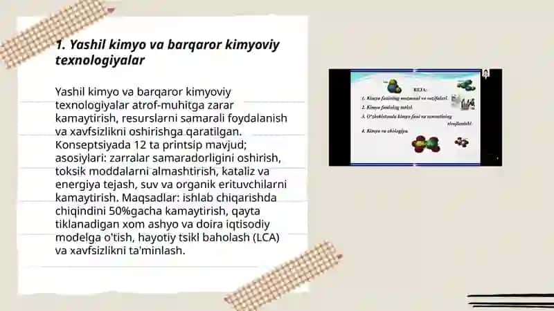 Yashil kimyo va barqaror kimyoviy texnologiyalar 3