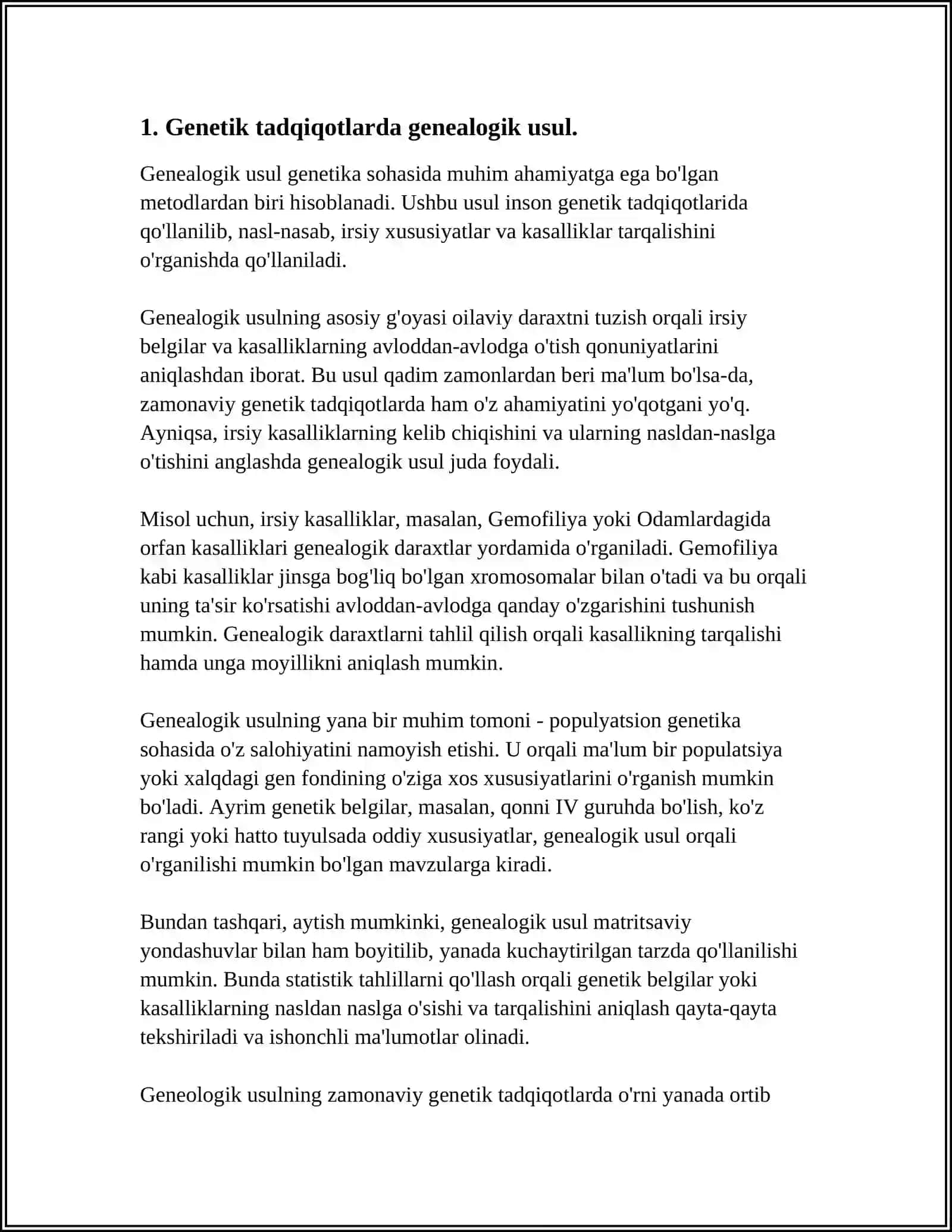 ODAM GENETIKASI OʻRGANISH USULLARI GENEOLOGIK VA EGIZAKLAR USULI 3