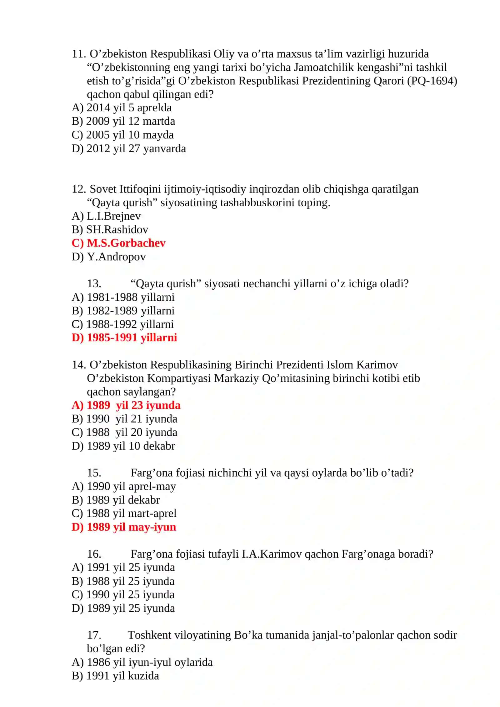 Eng yangi tarixi fanidan TESTLAR 3