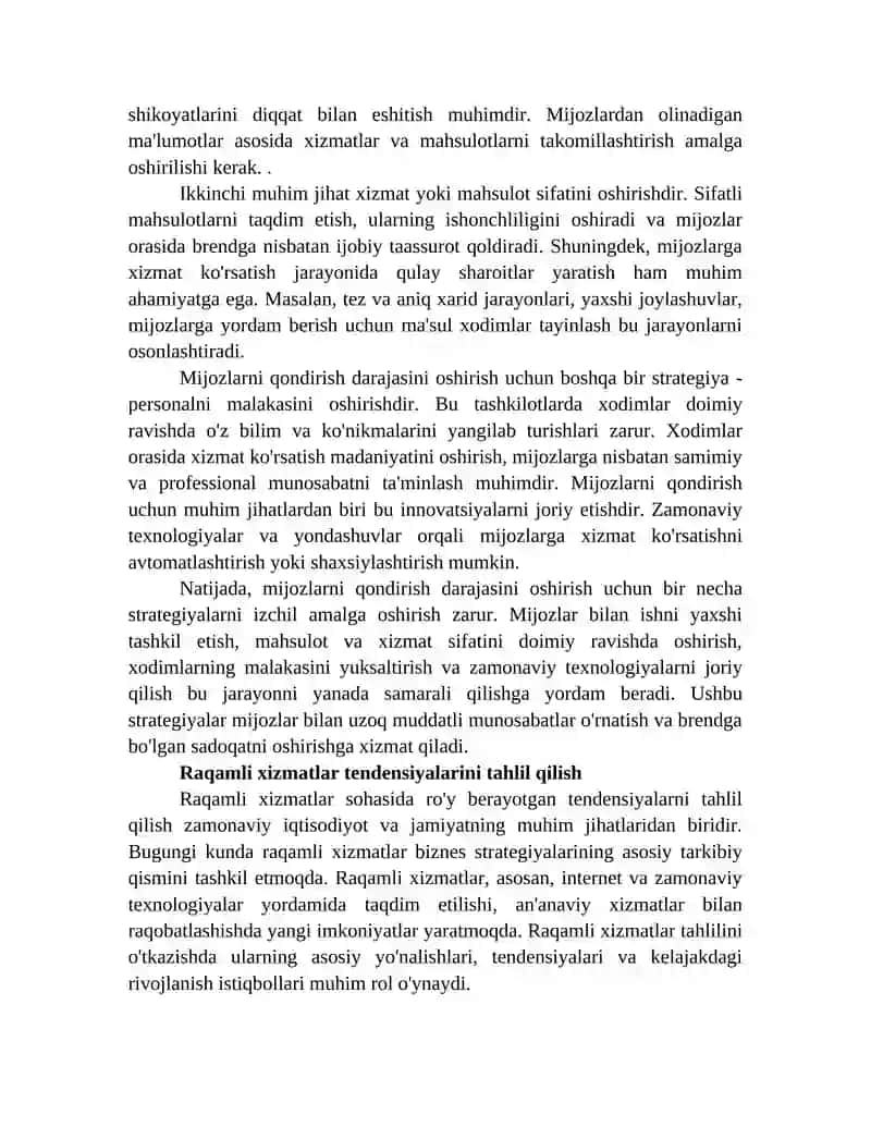 XIZMAT KO'RSATISH SOHASIDAGI RIVOJLANISHNI PRAGNOZ QILISH 3