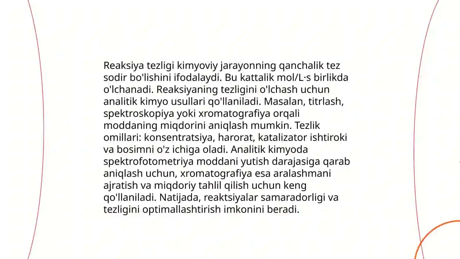 Reaksiya tezligining kimyoviy analizdagi o'rni 3